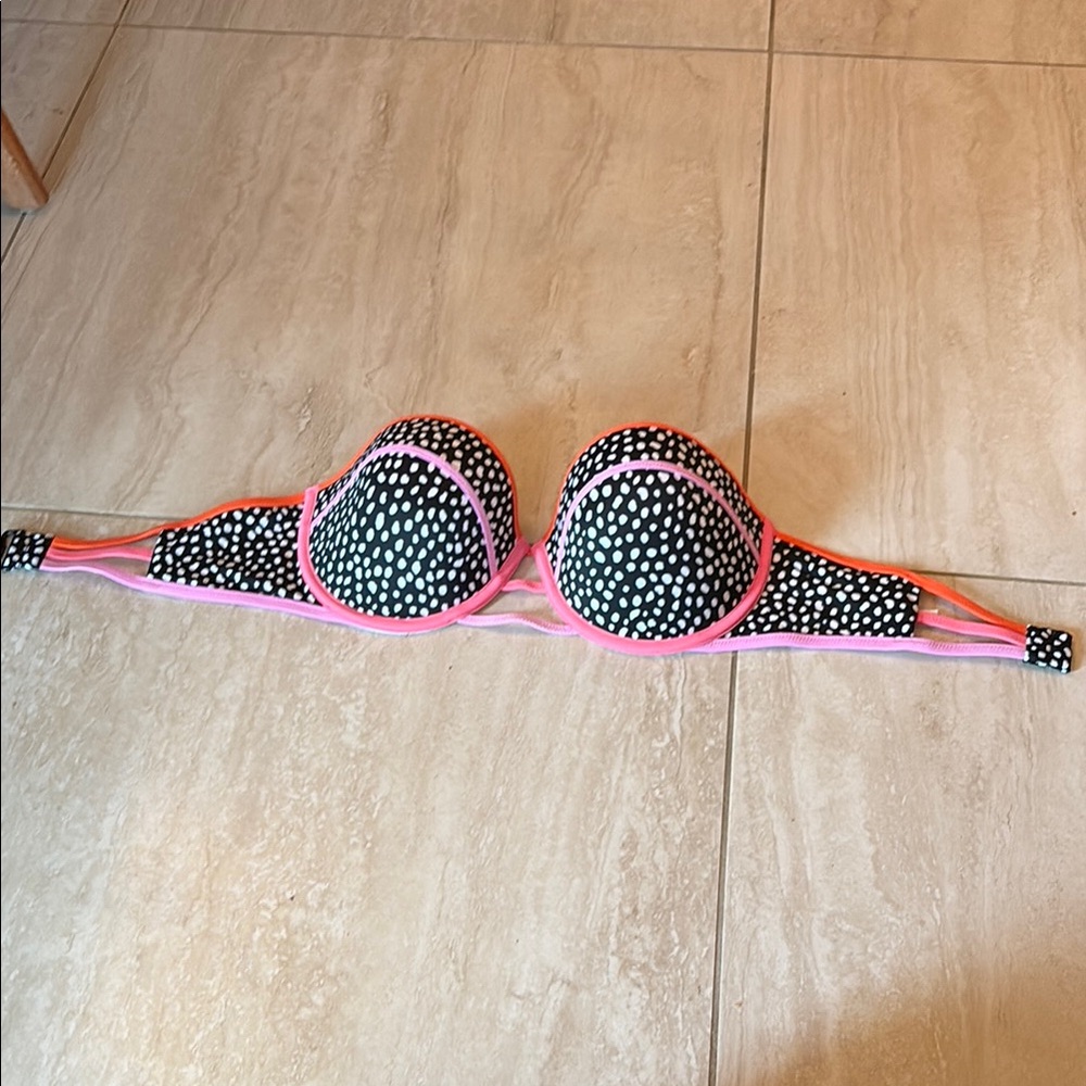 Polka Dot Victorias Secret Strapless Bikini Top with Pink Accents 36D